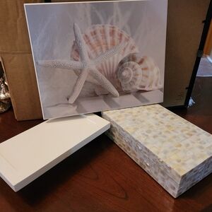 Mother Of Peral Trinket/jewelry Box, Starfis Shell Picture, White Floating Shelf
